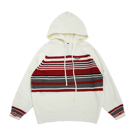 Contrast Color Striped Hooded Sweater Sweater Men