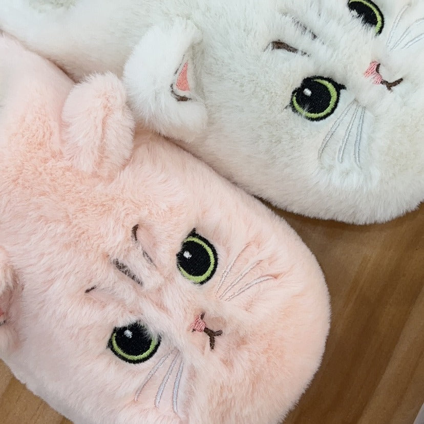 Cute Cat Plush Slippers Winter Warm Floor Bedroom Home Slippers For Couple Non-slip House Shoes Women Men