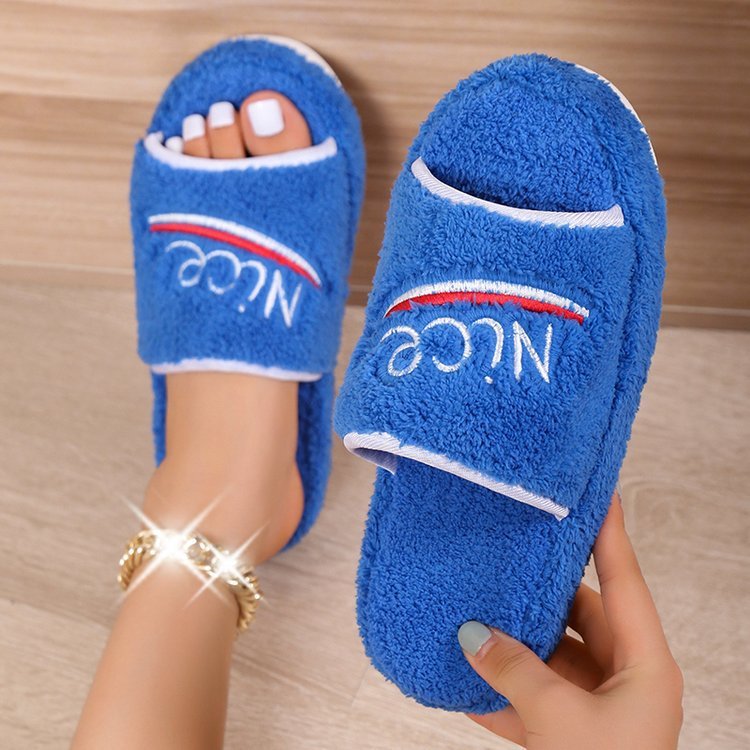 Peep Toe House Slippers For Women Winter Furry Shoes